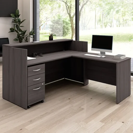 Bush Business Furniture Office Desks<Arrive 72"W L Shaped Reception Desk with Shelf and Mobile File Cabinet, (ARV007SG)