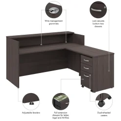 Bush Business Furniture Office Desks<Arrive 72"W L Shaped Reception Desk with Shelf and Mobile File Cabinet, (ARV007SG)
