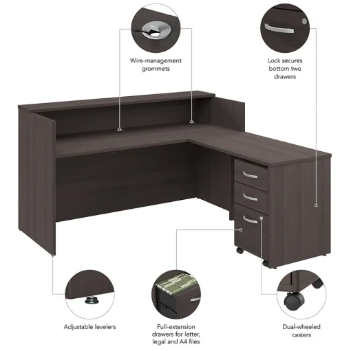 Bush Business Furniture Office Desks<Arrive 72"W L Shaped Reception Desk with Shelf and Mobile File Cabinet, (ARV007SG)