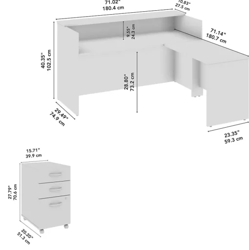 Bush Business Furniture Office Desks<Arrive 72"W L Shaped Reception Desk with Shelf and Mobile File Cabinet, (ARV007SG)