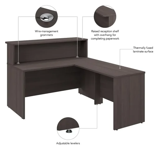 Bush Business Furniture L-Desks<Arrive 60"W L Shaped Reception Desk with Shelf, (ARV003SG)