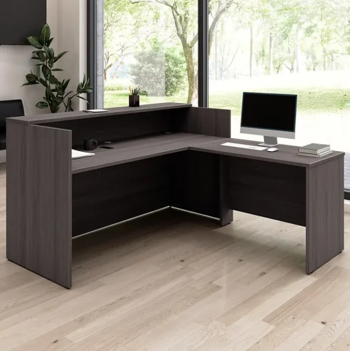 Bush Business Furniture L-Desks<Arrive 72"W L Shaped Reception Desk with Shelf, (ARV006SG)