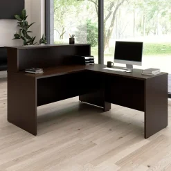 Bush Business Furniture L-Desks<Arrive 60"W L Shaped Reception Desk with Shelf, (ARV003MR)