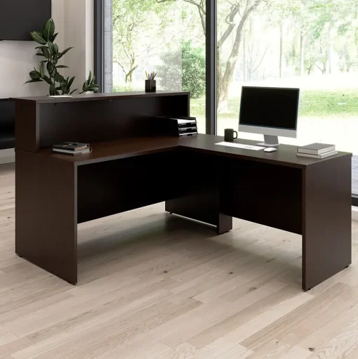Bush Business Furniture L-Desks<Arrive 60"W L Shaped Reception Desk with Shelf, (ARV003MR)