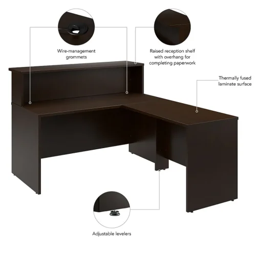 Bush Business Furniture L-Desks<Arrive 60"W L Shaped Reception Desk with Shelf, (ARV003MR)