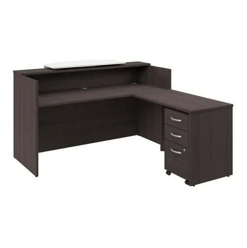 Bush Business Furniture L-Desks<Arrive 72"W L Shaped Reception Desk with Counter and Mobile File Cabinet, (ARV010SG)