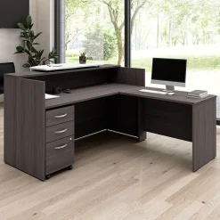 Bush Business Furniture L-Desks<Arrive 72"W L Shaped Reception Desk with Counter and Mobile File Cabinet, (ARV010SG)