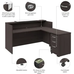 Bush Business Furniture L-Desks<Arrive 72"W L Shaped Reception Desk with Counter and Mobile File Cabinet, (ARV010SG)
