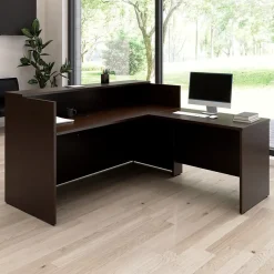 Bush Business Furniture L-Desks<Arrive 72"W L Shaped Reception Desk with Shelf, (ARV006MR)
