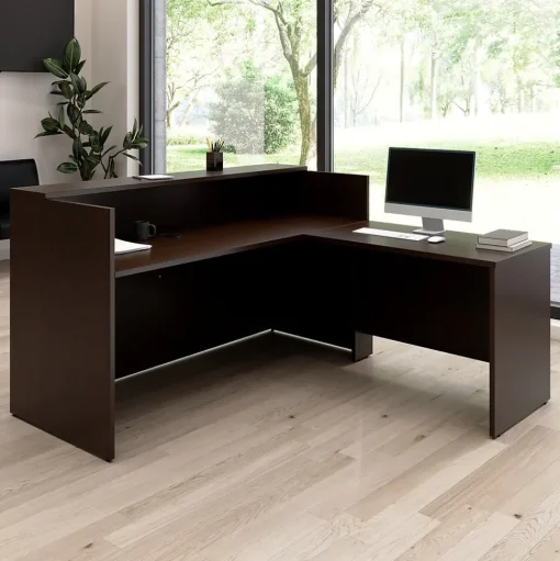 Bush Business Furniture L-Desks<Arrive 72"W L Shaped Reception Desk with Shelf, (ARV006MR)