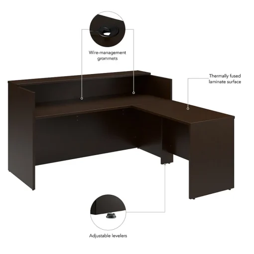 Bush Business Furniture L-Desks<Arrive 72"W L Shaped Reception Desk with Shelf, (ARV006MR)