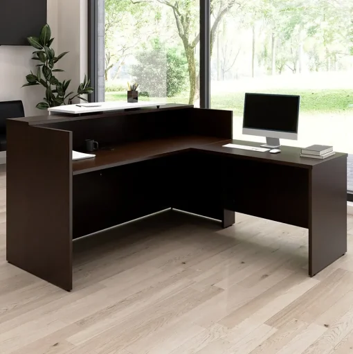 Bush Business Furniture L-Desks<Arrive 72"W L Shaped Reception Desk with Counter, (ARV009MR)