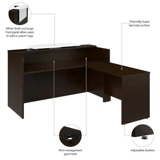Bush Business Furniture L-Desks<Arrive 72"W L Shaped Reception Desk with Counter, (ARV009MR)