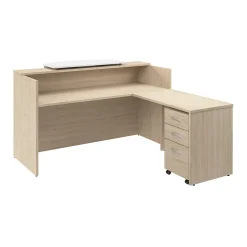 Bush Business Furniture L-Desks<Arrive 72"W L Shaped Reception Desk with Counter and Mobile File Cabinet, (ARV010NE)