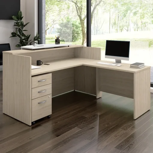 Bush Business Furniture L-Desks<Arrive 72"W L Shaped Reception Desk with Counter and Mobile File Cabinet, (ARV010NE)
