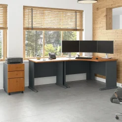 Bush Business Furniture Office Desks<Cubix 48"W Corner Desk with Return and Mobile File Cabinet, (SRA005NCSU)