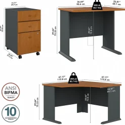 Bush Business Furniture Office Desks<Cubix 48"W Corner Desk with Return and Mobile File Cabinet, (SRA005NCSU)
