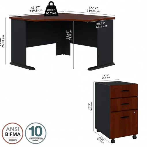 Bush Business Furniture Office Desks<Cubix 48"W Corner Desk with Mobile File Cabinet, (SRA035HCSU)