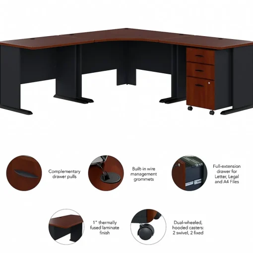Bush Business Furniture Office Desks<Cubix 84"W Corner Desk with Mobile File Cabinet, (SRA041HCSU)