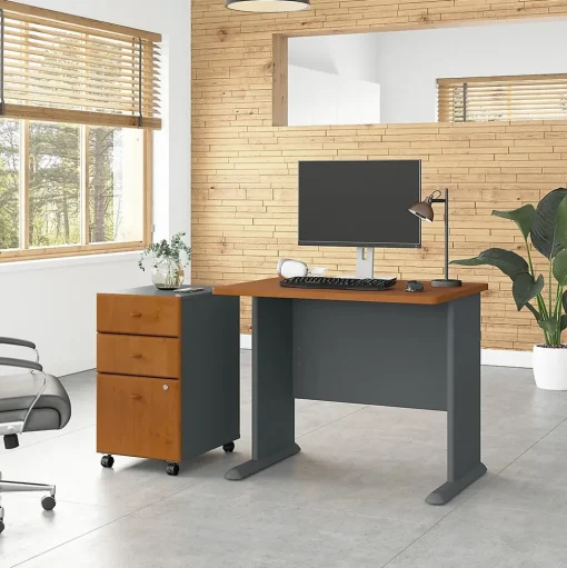 Bush Business Furniture Office Desks<Cubix 36W Desk with Mobile File Cabinet, (SRA024NCSU)