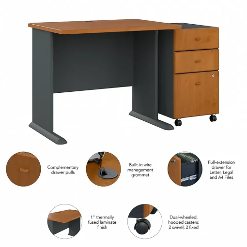 Bush Business Furniture Office Desks<Cubix 36W Desk with Mobile File Cabinet, (SRA024NCSU)