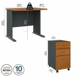 Bush Business Furniture Office Desks<Cubix 36W Desk with Mobile File Cabinet, (SRA024NCSU)