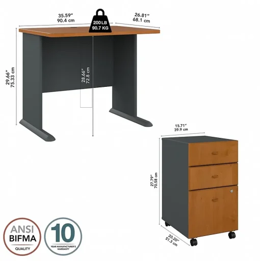 Bush Business Furniture Office Desks<Cubix 36W Desk with Mobile File Cabinet, (SRA024NCSU)