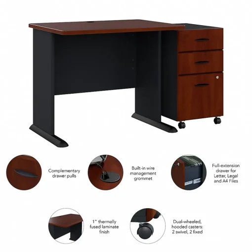 Bush Business Furniture Computer Desks<Cubix 36W Desk with Mobile File Cabinet, (SRA024HCSU)