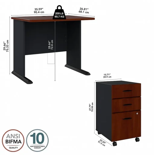 Bush Business Furniture Computer Desks<Cubix 36W Desk with Mobile File Cabinet, (SRA024HCSU)