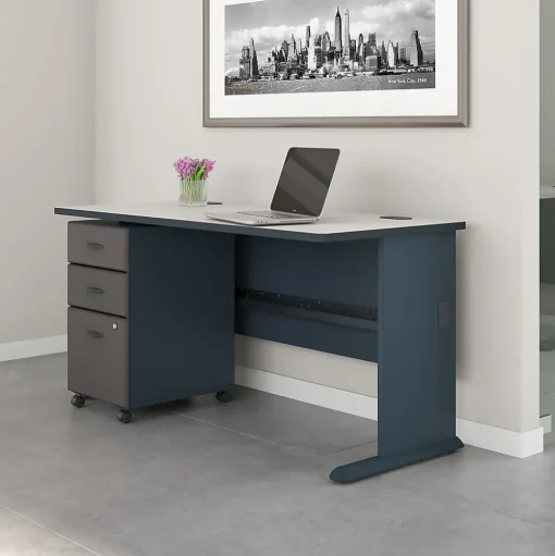 Bush Business Furniture Computer Desks<Cubix 60"W Desk, Slate/White Spectrum (WC8460A)