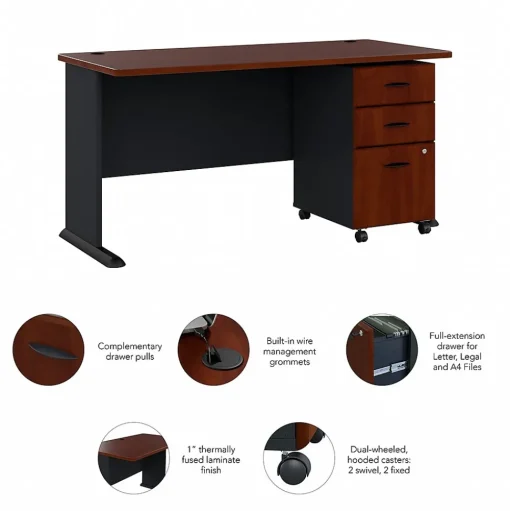 Bush Business Furniture Computer Desks<Cubix 60W Desk with Mobile File Cabinet, (SRA003HCSU)