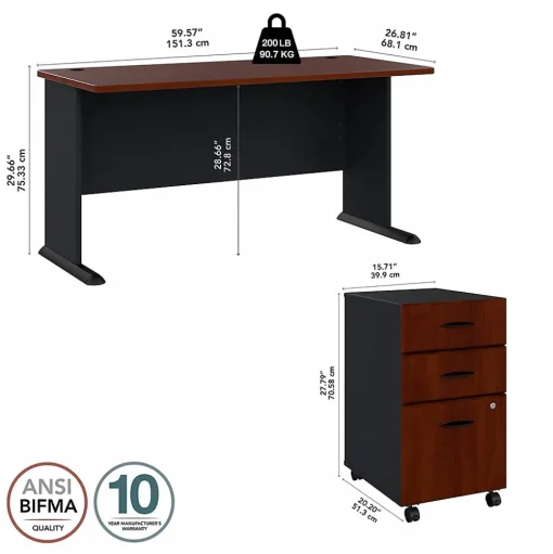 Bush Business Furniture Computer Desks<Cubix 60W Desk with Mobile File Cabinet, (SRA003HCSU)