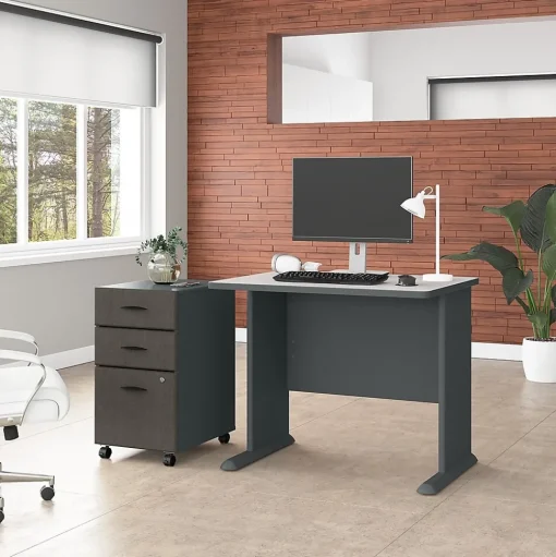 Bush Business Furniture Computer Desks<Cubix 36W Desk with Mobile File Cabinet, (SRA024SLSU)