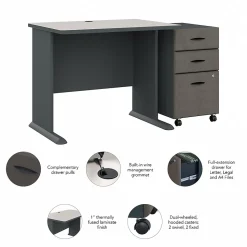 Bush Business Furniture Computer Desks<Cubix 36W Desk with Mobile File Cabinet, (SRA024SLSU)