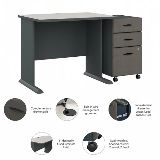 Bush Business Furniture Computer Desks<Cubix 36W Desk with Mobile File Cabinet, (SRA024SLSU)