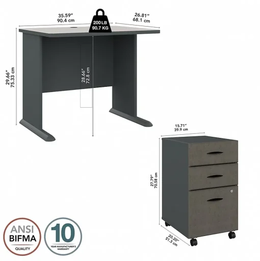 Bush Business Furniture Computer Desks<Cubix 36W Desk with Mobile File Cabinet, (SRA024SLSU)