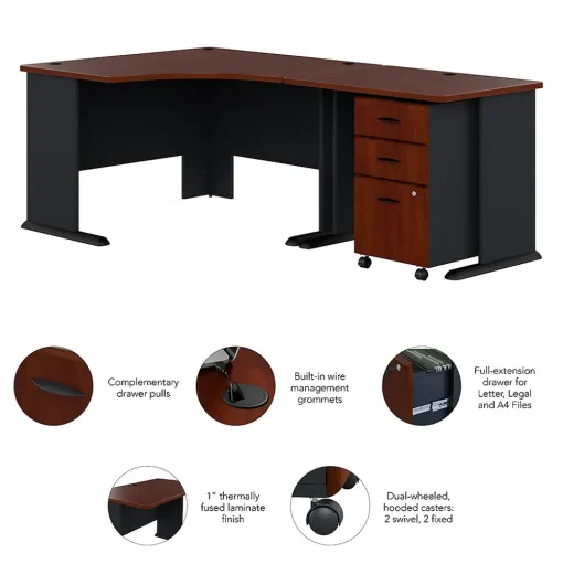 Bush Business Furniture Computer Desks<Cubix 48"W Corner Desk with Return and Mobile File Cabinet, (SRA005HCSU)