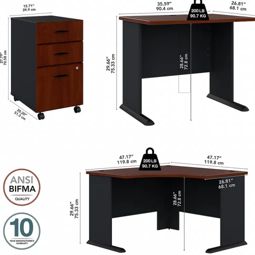 Bush Business Furniture Computer Desks<Cubix 48"W Corner Desk with Return and Mobile File Cabinet, (SRA005HCSU)