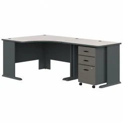 Bush Business Furniture Computer Desks<Cubix 48"W Corner Desk with Return and Mobile File Cabinet, (SRA005SLSU)