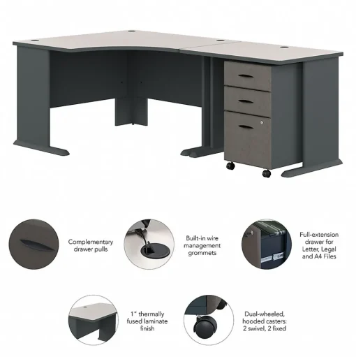 Bush Business Furniture Computer Desks<Cubix 48"W Corner Desk with Return and Mobile File Cabinet, (SRA005SLSU)