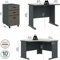 Bush Business Furniture Computer Desks<Cubix 48"W Corner Desk with Return and Mobile File Cabinet, (SRA005SLSU)