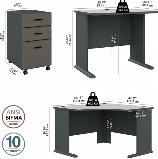 Bush Business Furniture Computer Desks<Cubix 48"W Corner Desk with Return and Mobile File Cabinet, (SRA005SLSU)