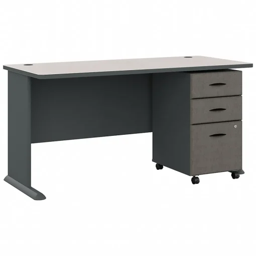 Bush Business Furniture Computer Desks<Cubix 60W Desk with Mobile File Cabinet, (SRA003SLSU)