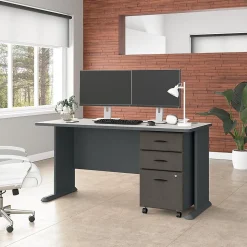 Bush Business Furniture Computer Desks<Cubix 60W Desk with Mobile File Cabinet, (SRA003SLSU)