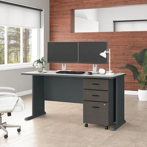 Bush Business Furniture Computer Desks<Cubix 60W Desk with Mobile File Cabinet, (SRA003SLSU)