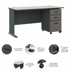 Bush Business Furniture Computer Desks<Cubix 60W Desk with Mobile File Cabinet, (SRA003SLSU)