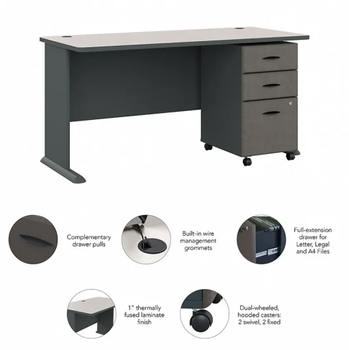 Bush Business Furniture Computer Desks<Cubix 60W Desk with Mobile File Cabinet, (SRA003SLSU)