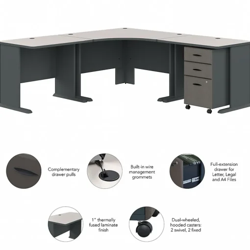 Bush Business Furniture Corner Desks<Cubix 84"W Corner Desk with Mobile File Cabinet, (SRA041SLSU)