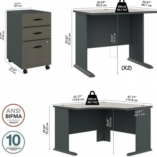 Bush Business Furniture Corner Desks<Cubix 84"W Corner Desk with Mobile File Cabinet, (SRA041SLSU)