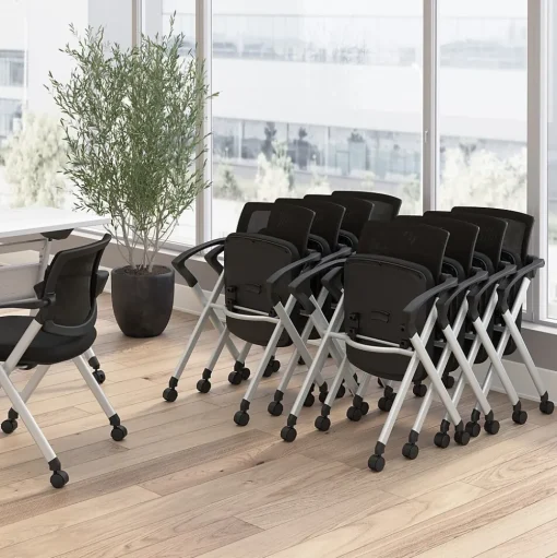 Bush Business Furniture Folding & Stacking<Envision Mesh Folding Chairs with Arms, Black, 2/Set (CH4001BLF-03)